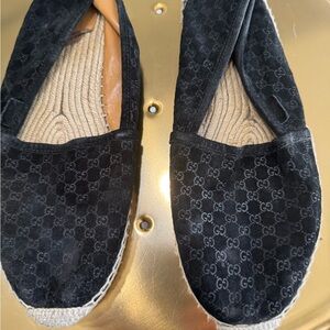Gucci black suede  GG Patterned Espadrilles size 10